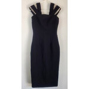 Safiyaa Abrienne Midi Black Dress Size 4 Off Shoulder Crystal Embellishments NWT